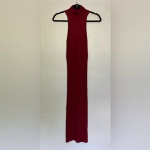 Good American Maroon Angled Rib Mock Halter Midi Dress